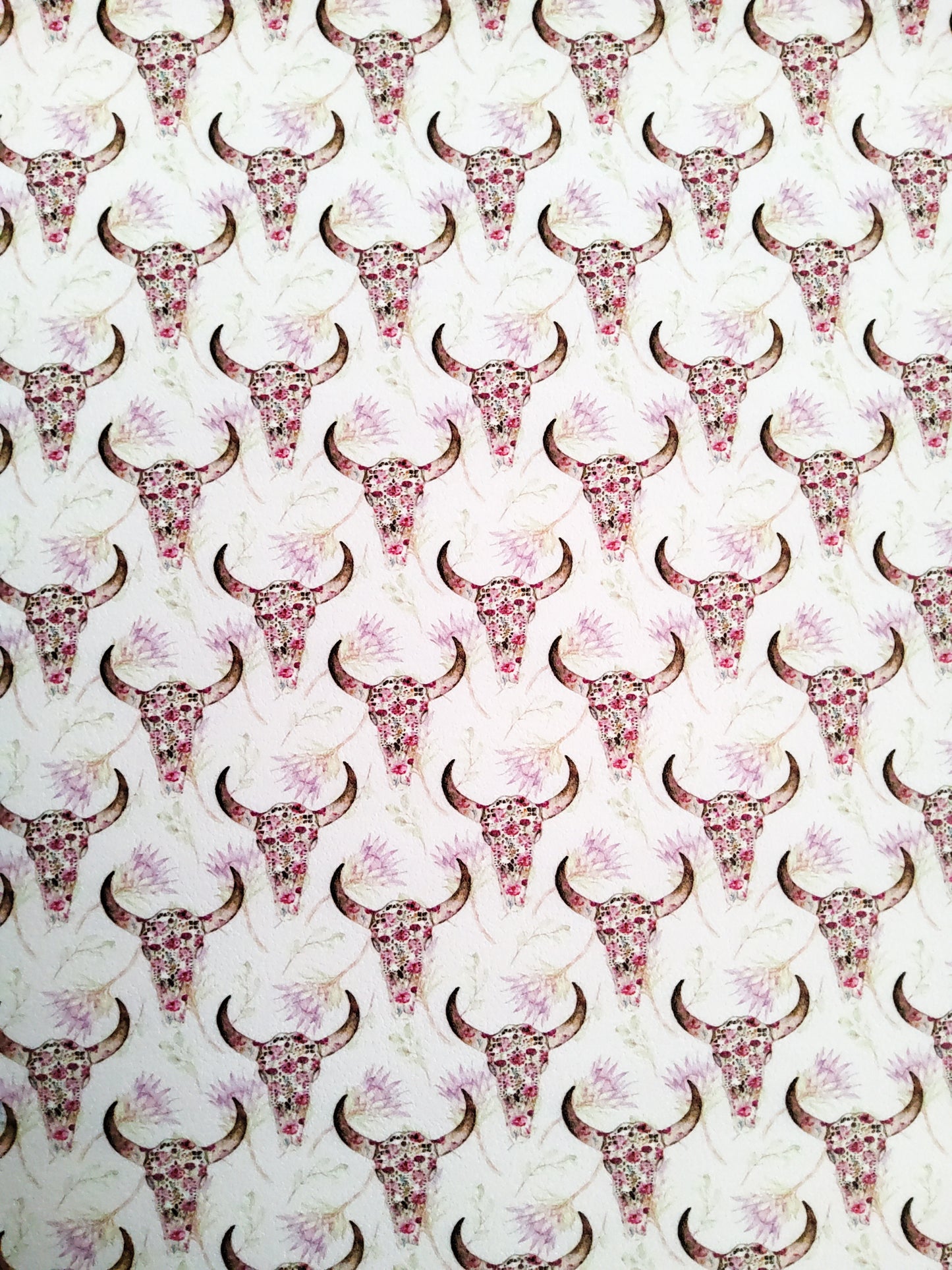 Pink Cow Skull 9x12 faux leather sheet