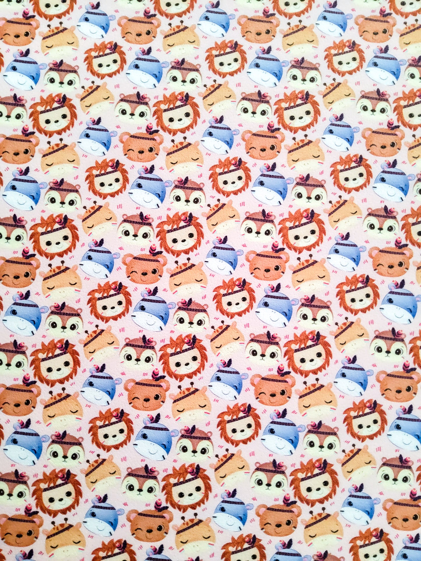 Cute Tribal Animal Faces 9x12 faux leather sheet