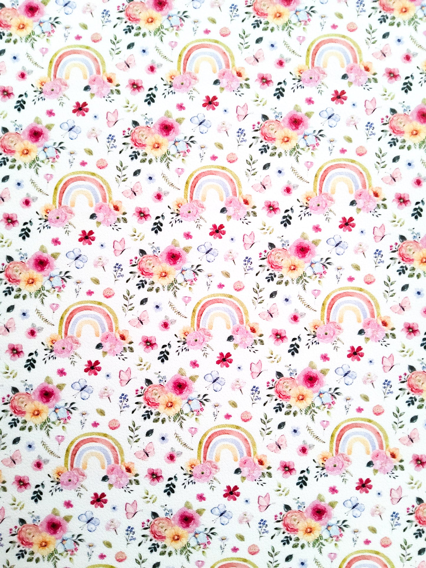 Floral Rainbows and Butterflies 9x12 faux leather sheet