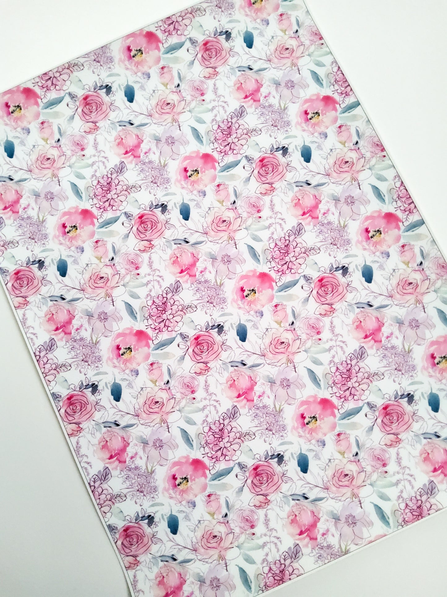 Drawn Pink Flowers 9x12 faux leather sheet