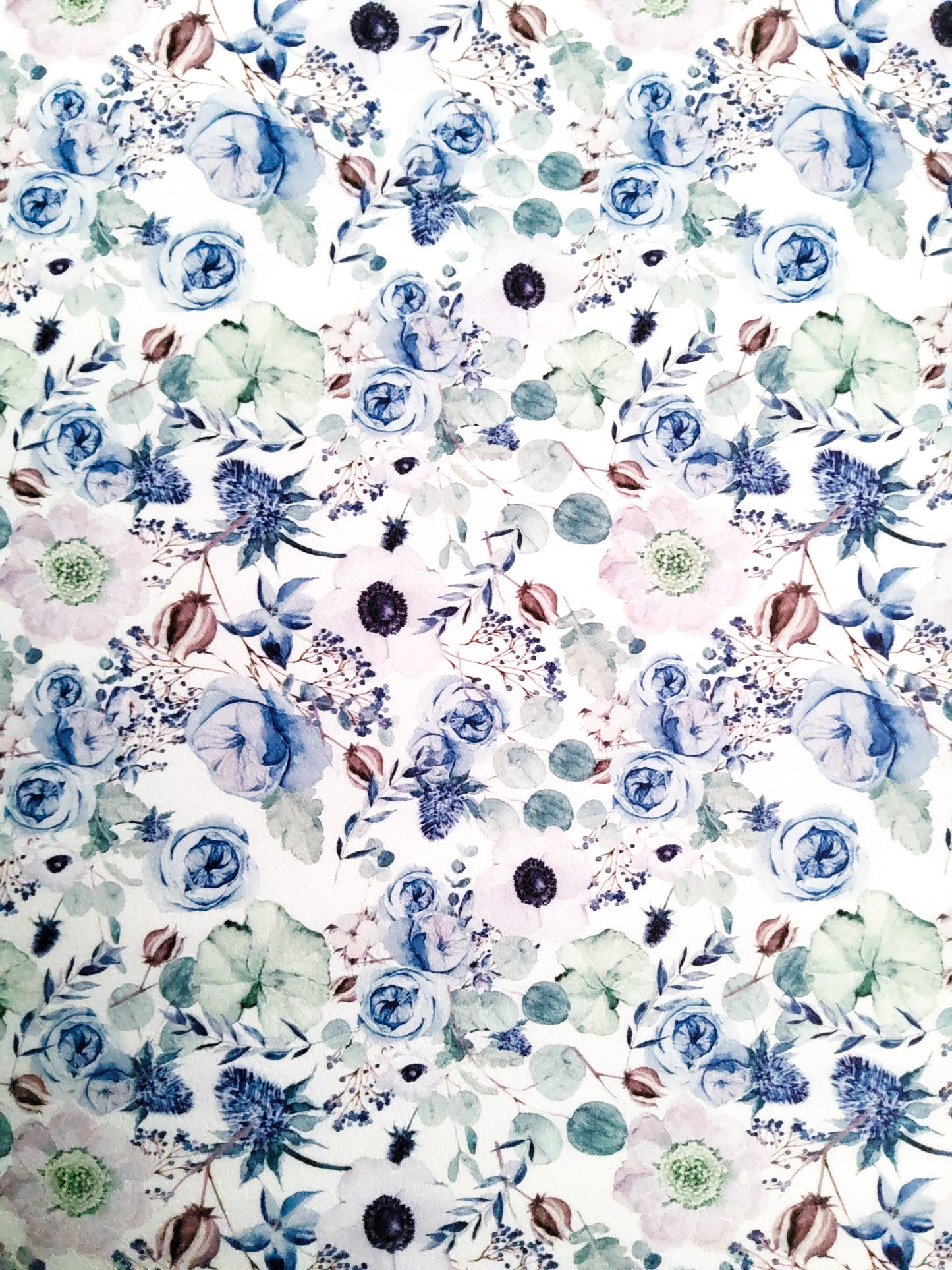 Blue Floral 9x12 faux leather sheet
