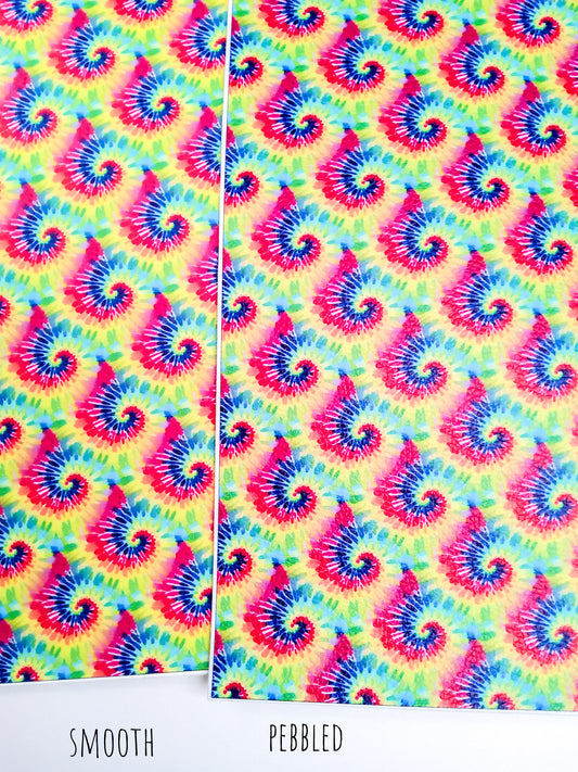 Rainbow Tie Dye Swirl 9x12 faux leather sheet
