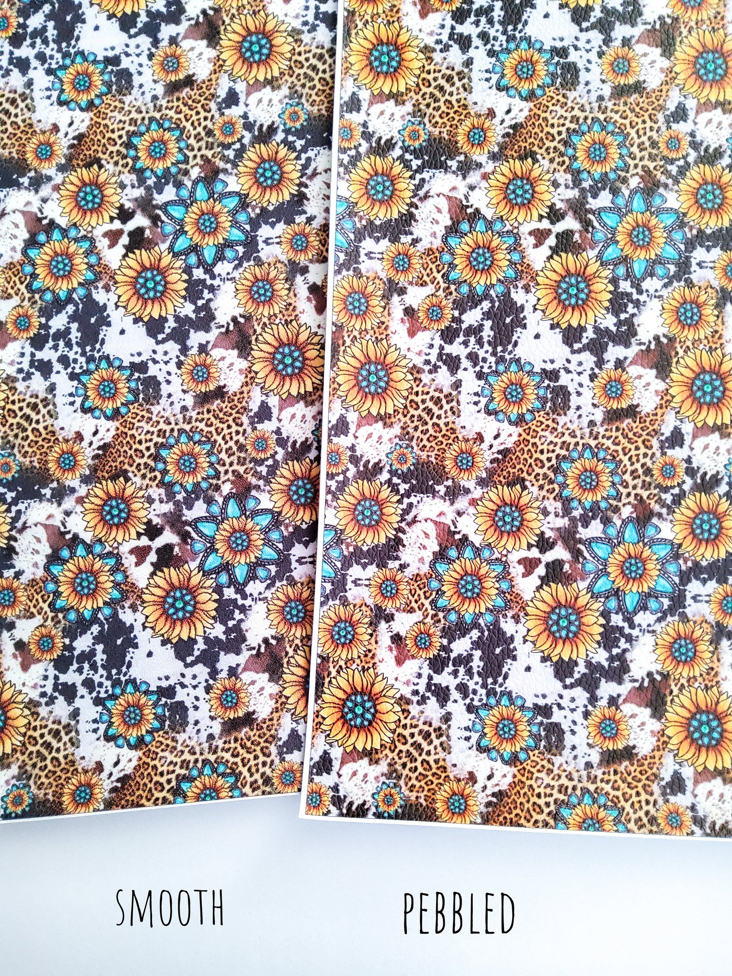 Cow Print Sunflowers 9x12 faux leather sheet