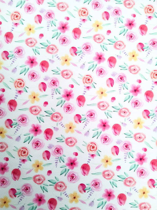 Small Pink and Yellow Flowers 9x12 faux leather sheet