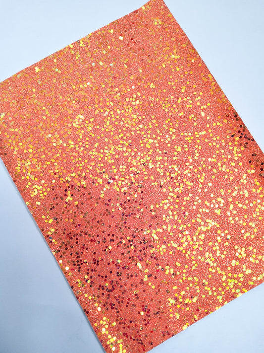 Sparkly Orange Chunky Glitter 9x12 faux leather sheet