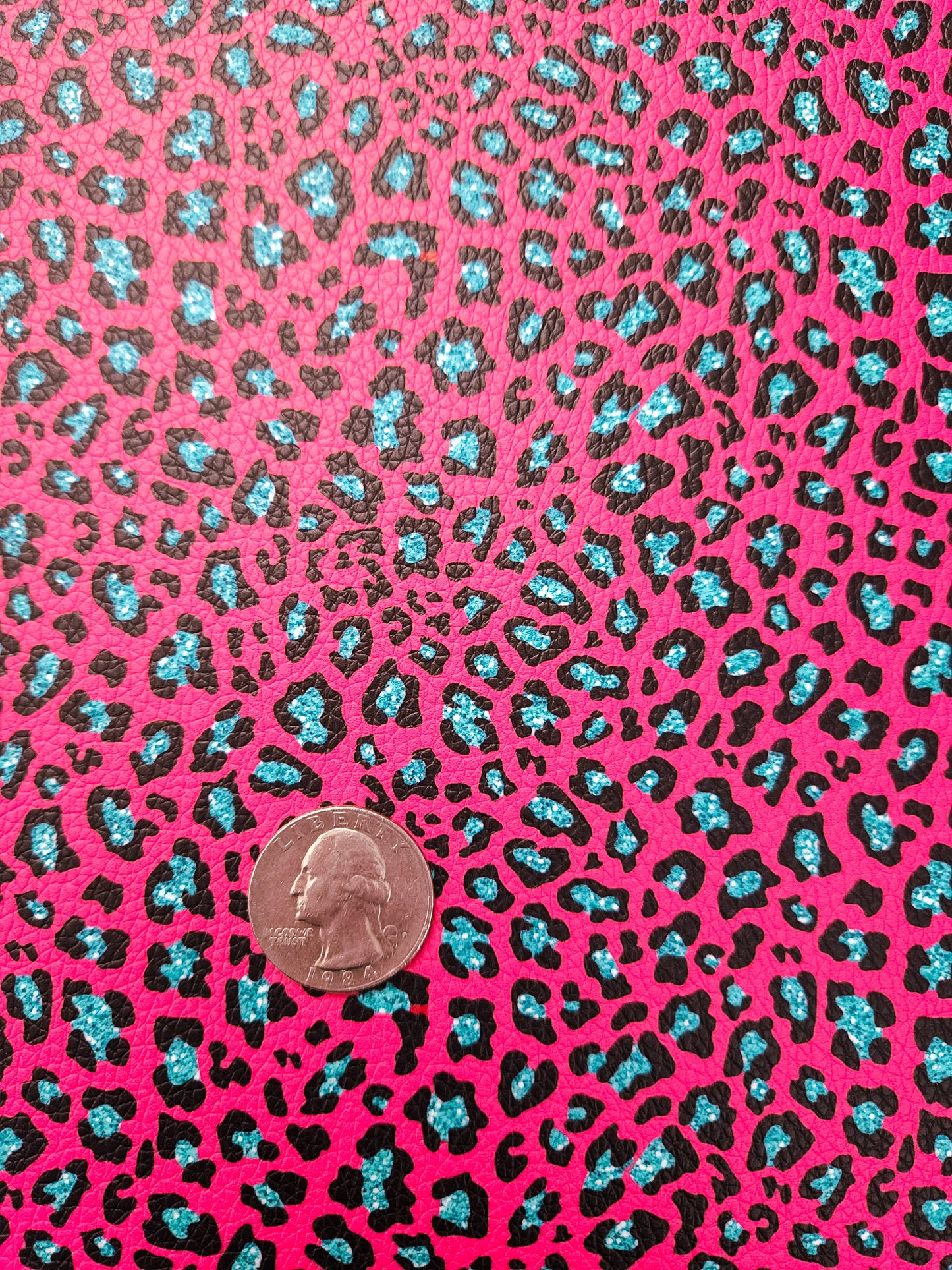 Pink Blue Leopard Print 9x12 faux leather sheet