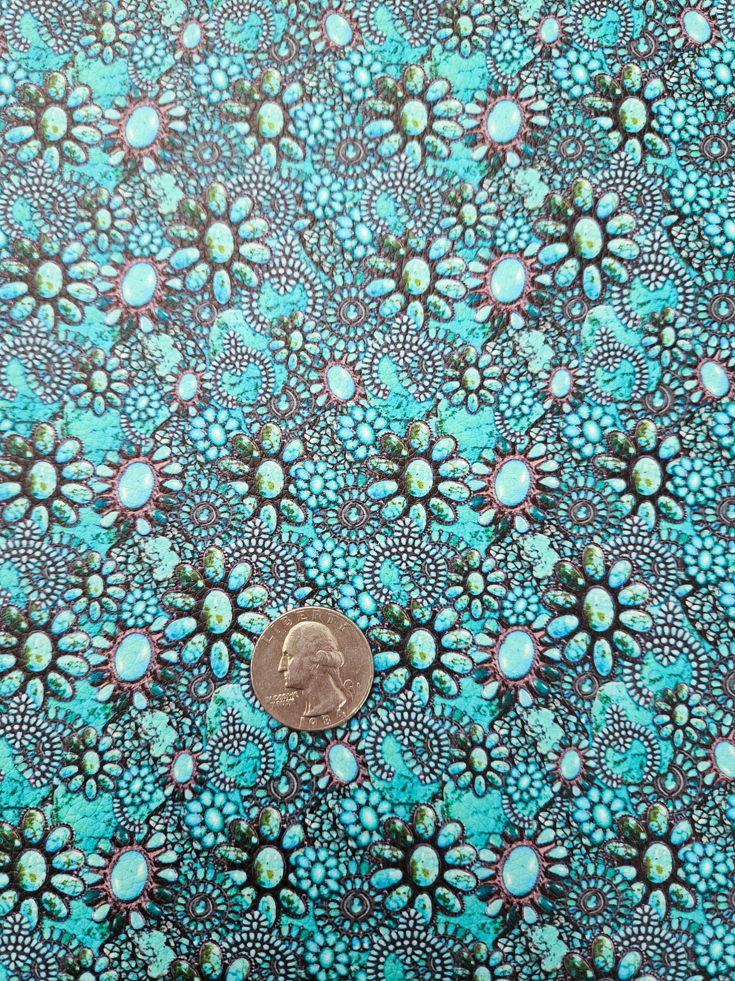 Turquoise Flower Jewelry 9x12 faux leather sheet