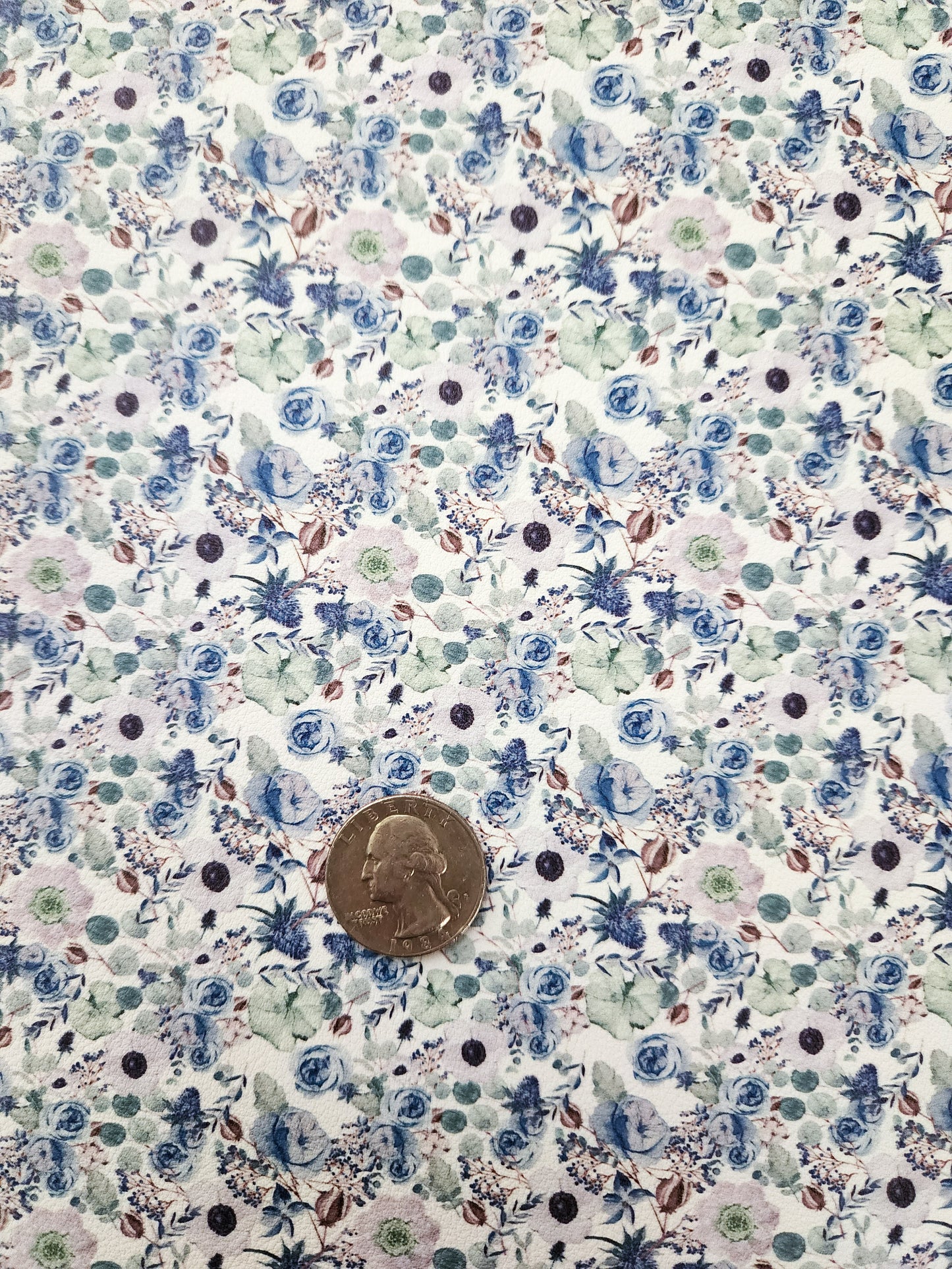 Small Blue Floral 9x12 faux leather sheet