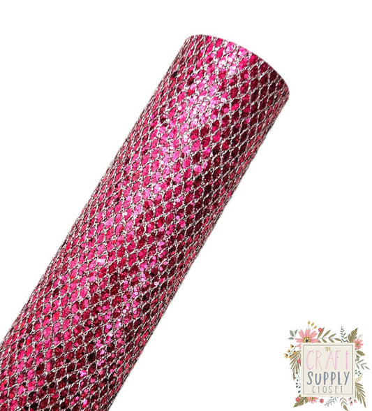 Dark Pink Fishnet Chunky Glitter 9x12 faux leather sheet