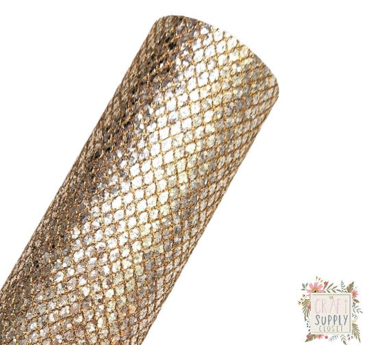 Gold Fishnet Chunky Glitter 9x12 faux leather sheet