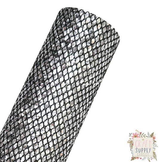 Silver Black Fishnet Chunky Glitter 9x12 faux leather sheet