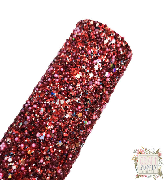 Pearly Red Chunky Glitter 9x12 faux leather sheet