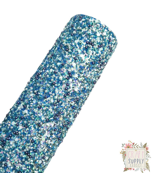 Pearly Blue Chunky Glitter 9x12 faux leather sheet
