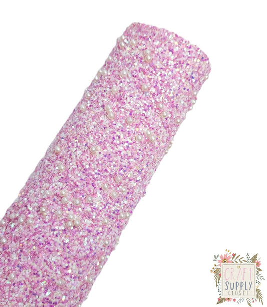 Pearly Pink Chunky Glitter 9x12 faux leather sheet