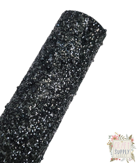 Pearly Blackest Black Chunky Glitter 9x12 faux leather sheet