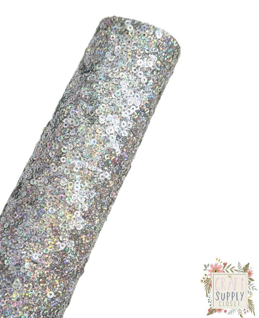 Silver Sequin Chunky Glitter 9x12 faux leather sheet