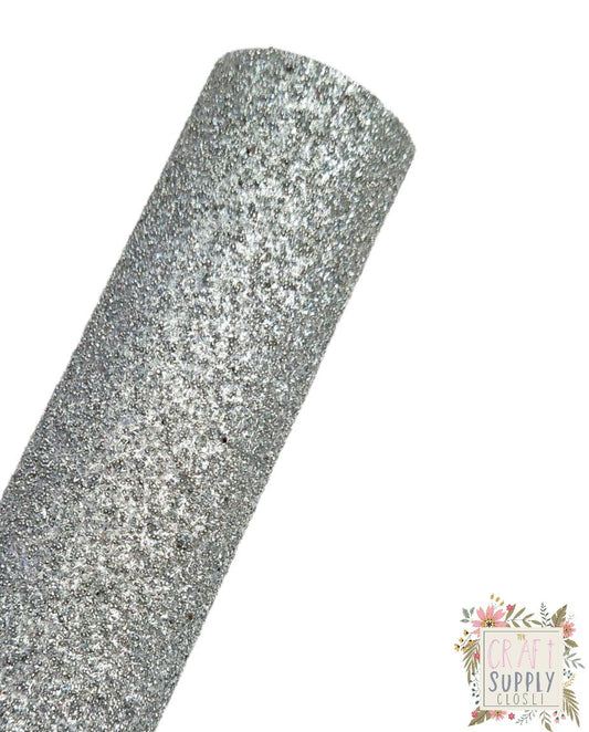 Sparkly Silver Chunky Glitter 9x12 faux leather sheet