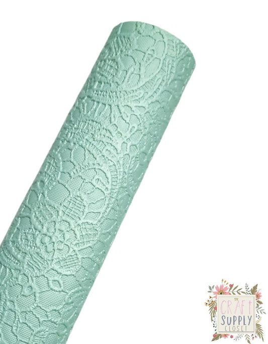 Shiny Mint Butter Lace 9x12 faux leather sheet