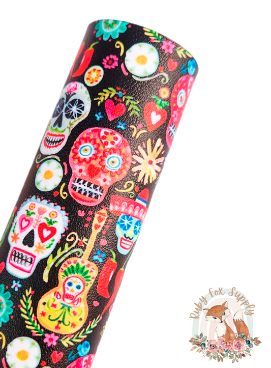 Large Festive Day of the Dead 9x12 faux leather sheet
