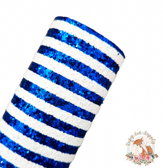 Blue Striped Chunky Glitter 9x12 faux leather sheet