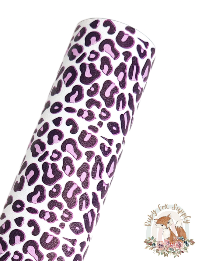 Purple White Cheetah Print 9x12 faux leather sheet