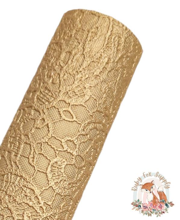Shiny Gold Butter Lace 9x12 faux leather sheet