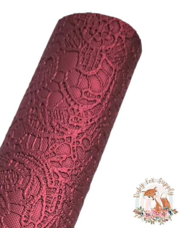 Shiny Cranberry Butter Lace 9x12 faux leather sheet