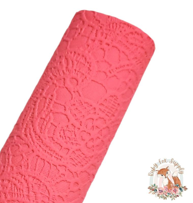 Coral Butter Lace 9x12 faux leather sheet