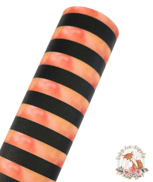 Thick Orange Black Stripes 9x12 faux leather sheet