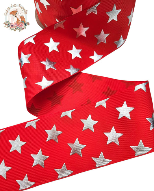Red Foil Stars 3" Ribbon