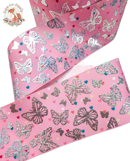 Pink Foil Butterfly 3" Ribbon