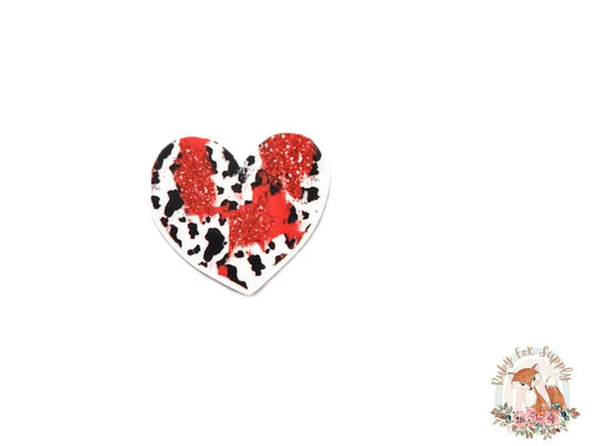 Red Black Cow Print Heart Resin