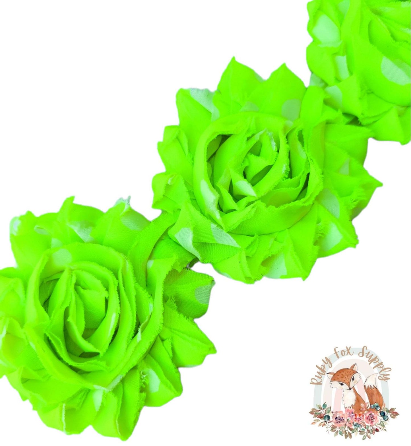 Neon Green Dot Shabby Flower - 10 flowers