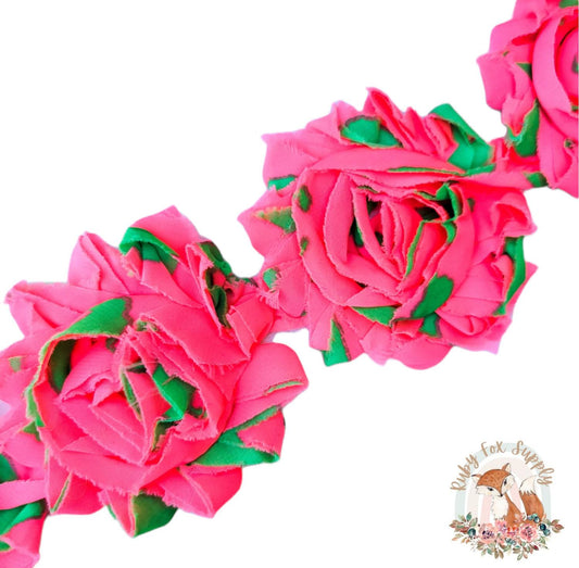 Neon Pink and Green Shabby Flower - 10 flowers