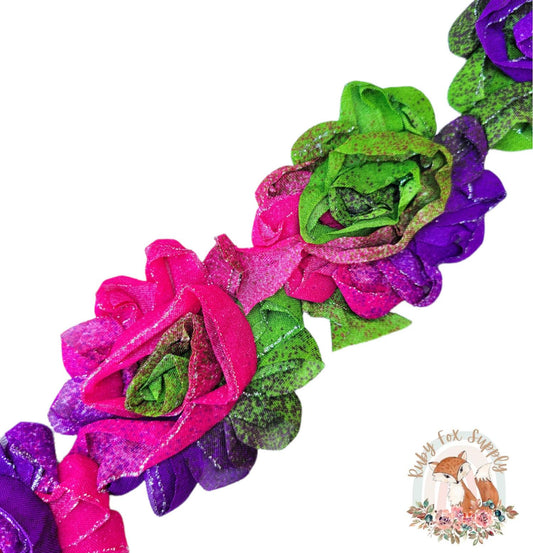 Sparkly Tie Dye Shabby Flower - 10 flowers