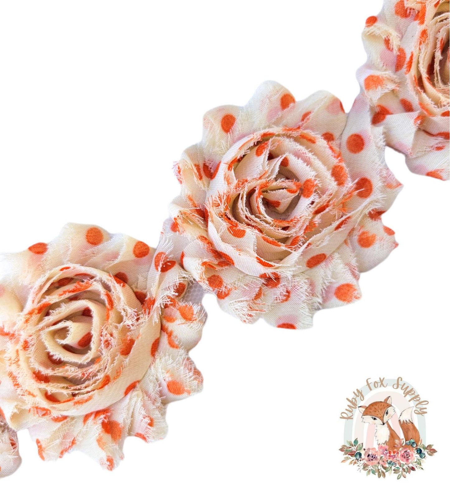 Orange Polka Dot Shabby Flower - 10 flowers