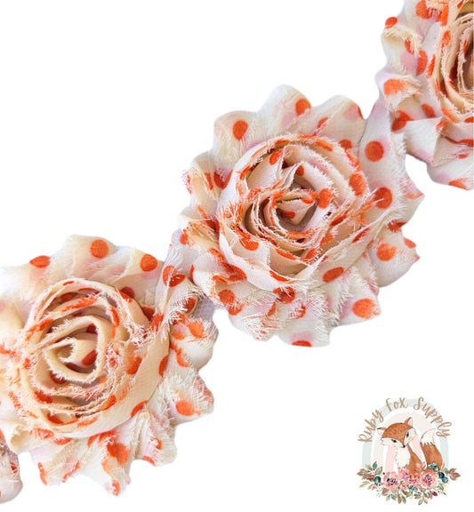 Orange Polka Dot Shabby Flower - 10 flowers