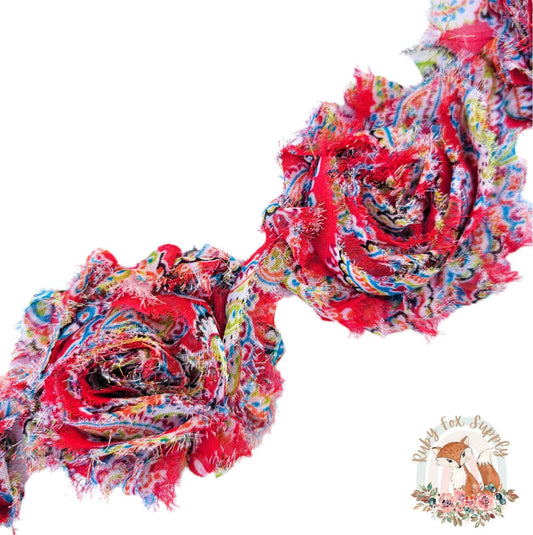 Red Paisley Shabby Flower - 10 flowers