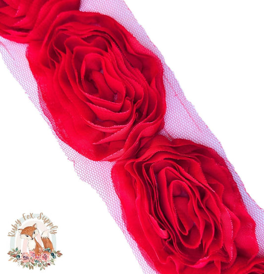 Red Swirl Chiffon Flower - 10 flowers