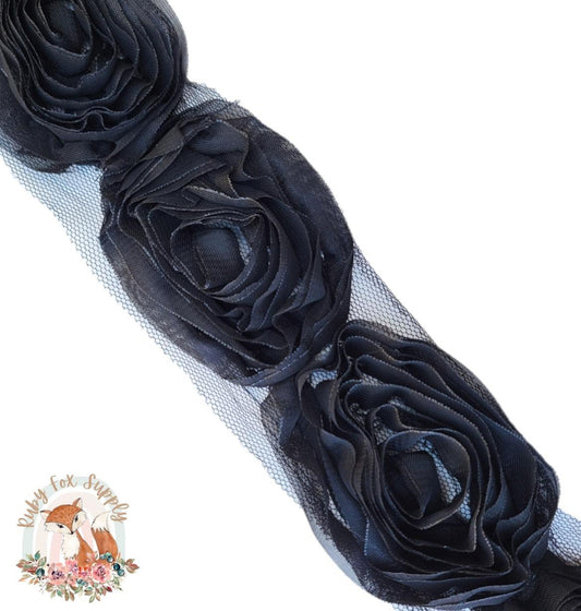 Black Swirl Chiffon Flower - 10 flowers