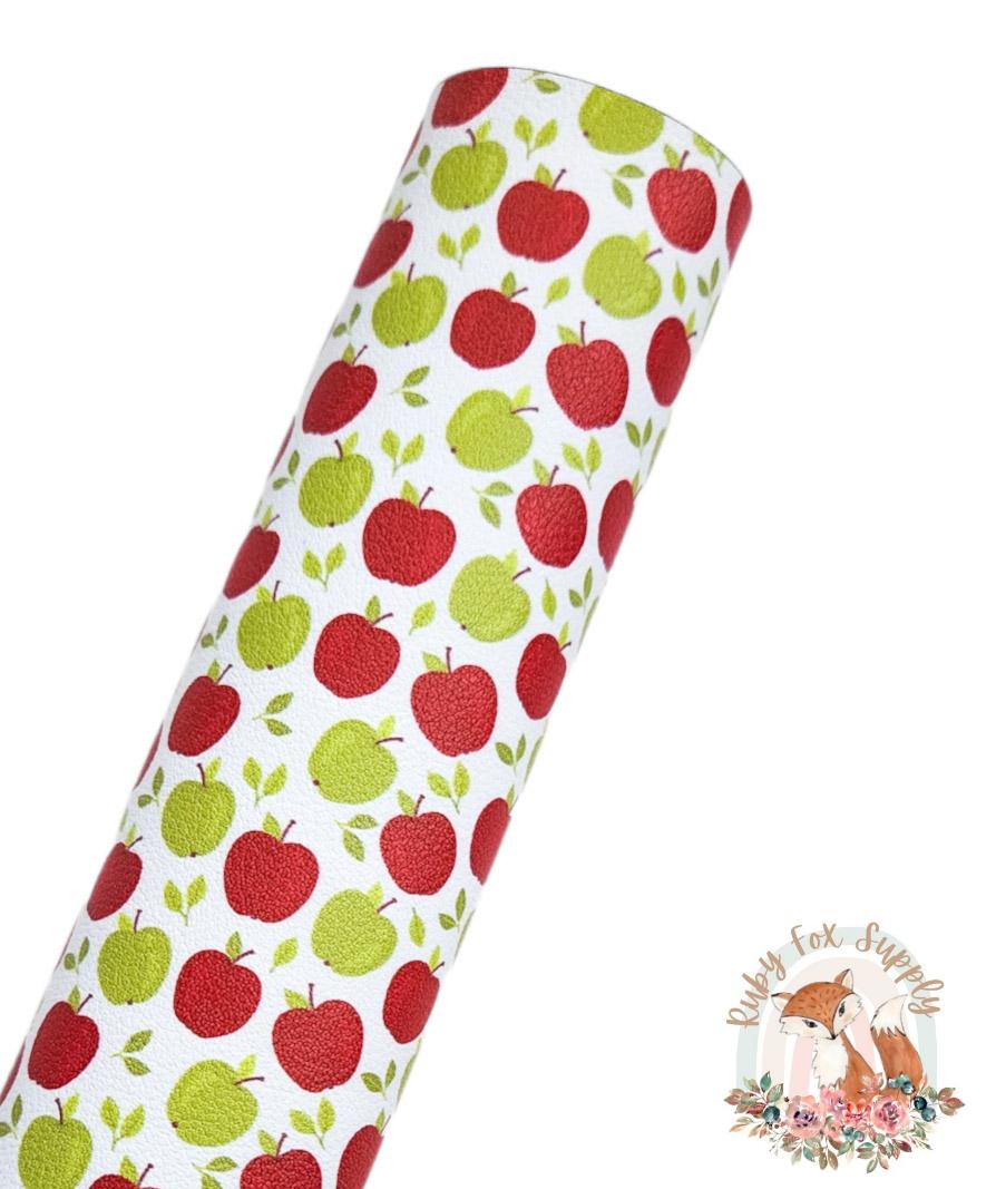 Red and Green Apples 9x12 faux leather sheet
