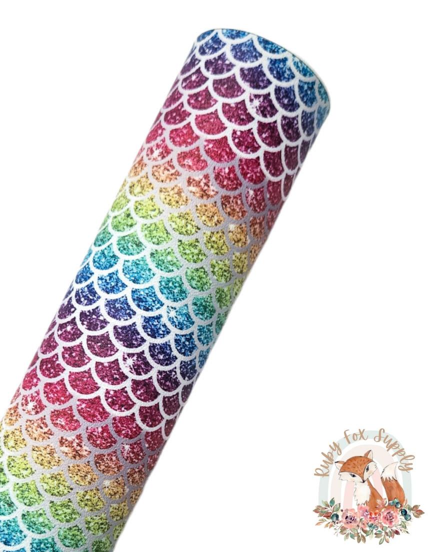 Rainbow Sparkle Mermaid Scales 9x12 faux leather sheet