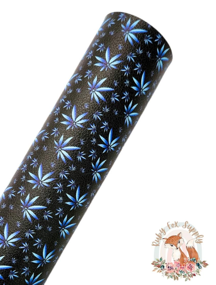 Blue Marijuana Leaf 9x12 faux leather sheet