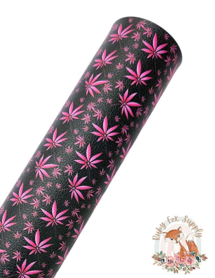 Pink Marijuana Leaf 9x12 faux leather sheet