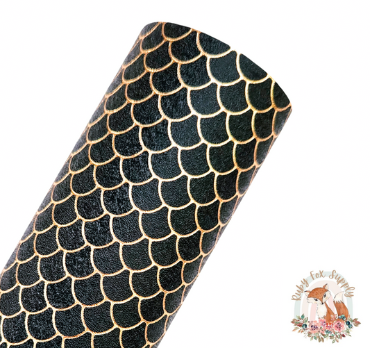 Black Gold Foil Mermaid Scales 9x12 faux leather sheet