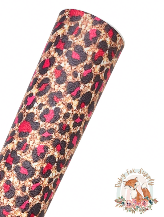 Brown and Pink/Red Animal Print 9x12 faux leather sheet