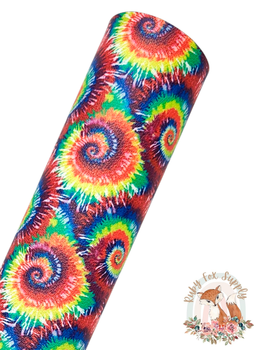 Rainbow Tie Dye Swirl Dark 9x12 faux leather sheet