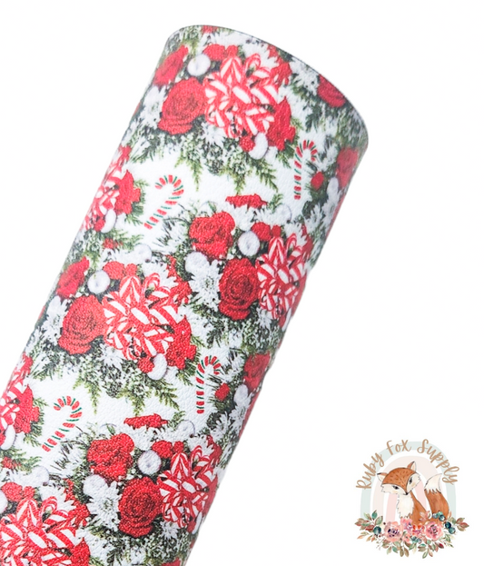 Peppermint Floral 9x12 faux leather sheet
