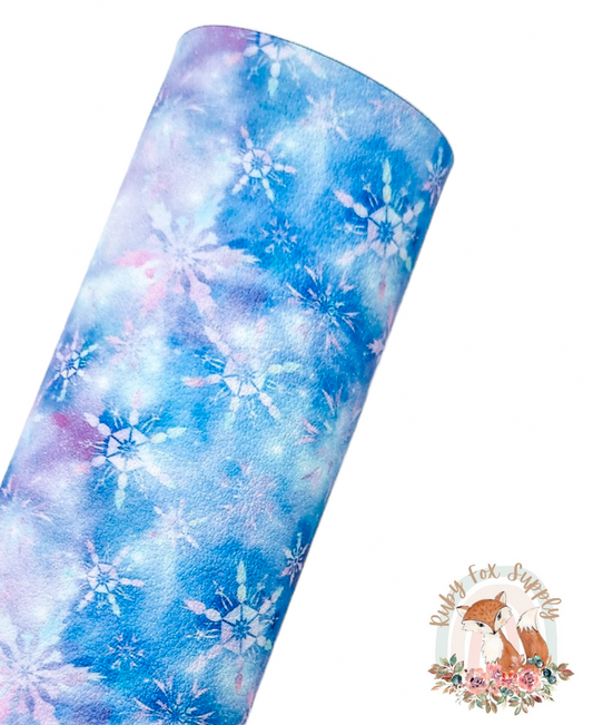 Blue Icy Snowflakes 9x12 faux leather sheet