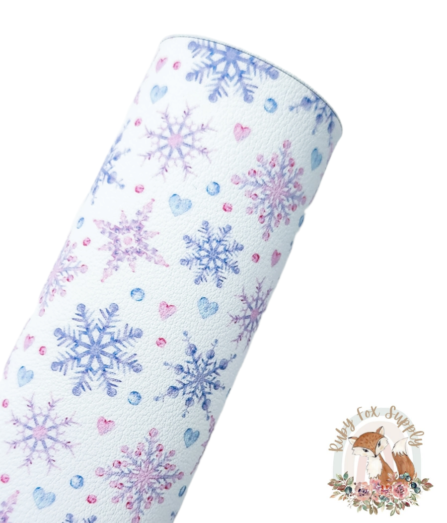 Purple Pink Snowflakes 9x12 faux leather sheet